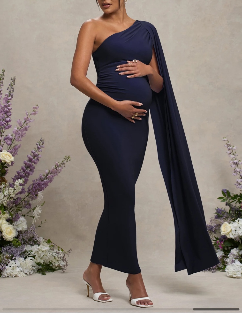 Club London One-Shoulder Navy Maternity Gown